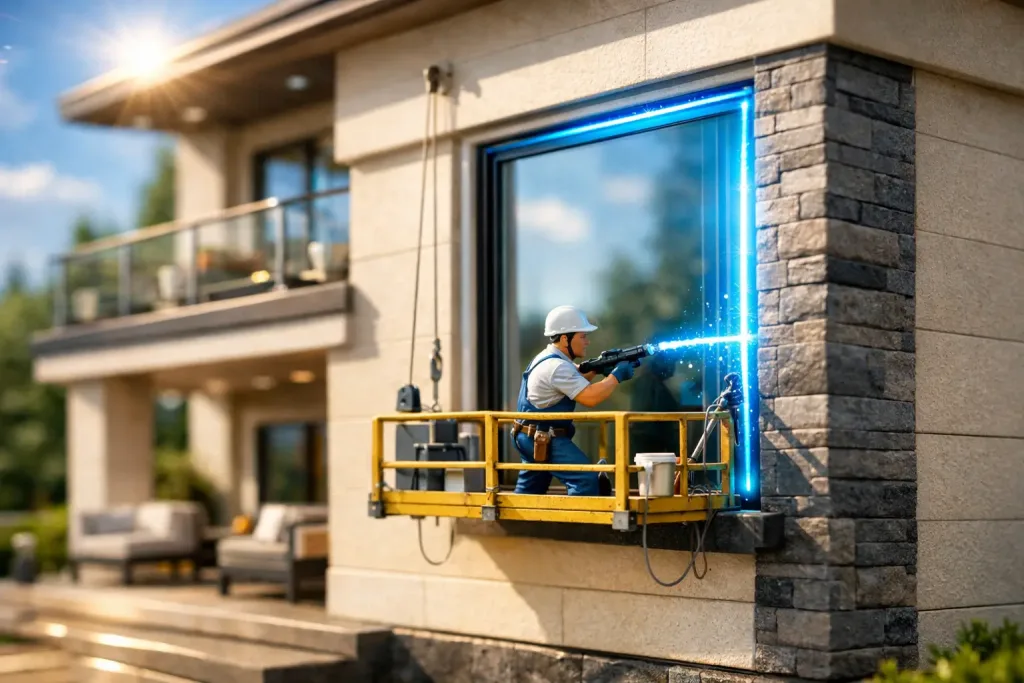 window sealing checked with blue light