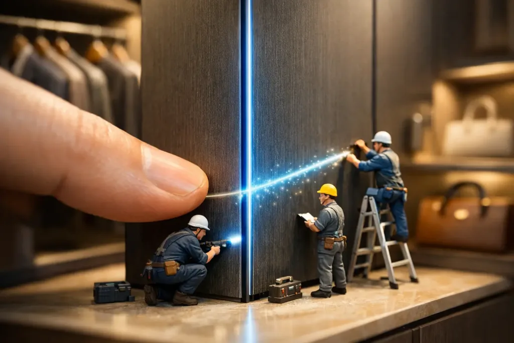 wardrobe doors aligned with light line