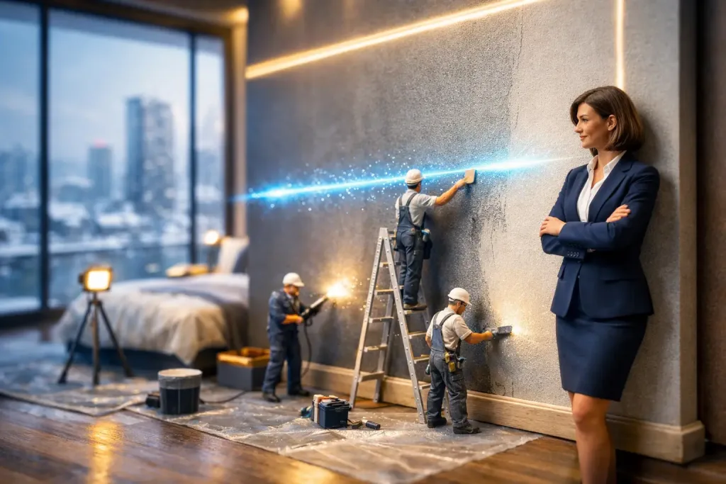 bedroom wall perfectly aligned with light